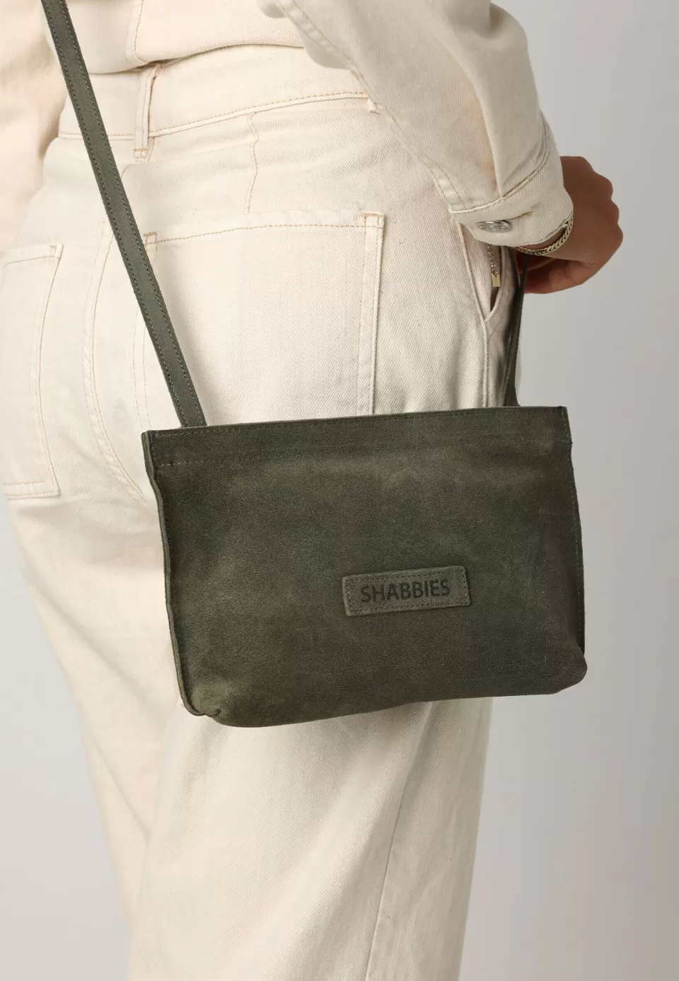 Shabbies Amsterdam Crossbody Tas Olijf^ No Waste Leather | Festivaltassen