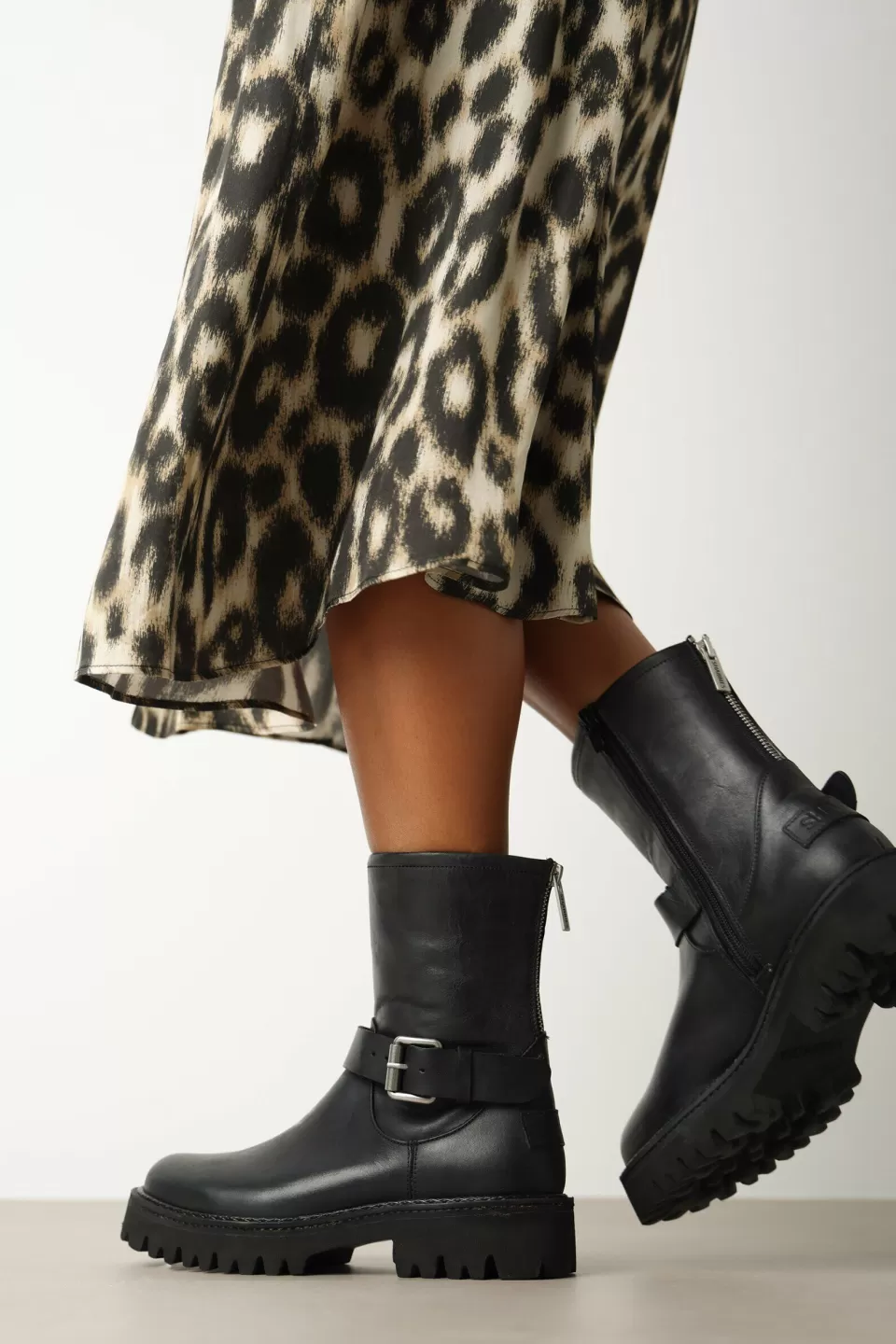 Shabbies Amsterdam Enkellaars Marjorie Banka Zwart^ Biker Boots | Enkellaarzen